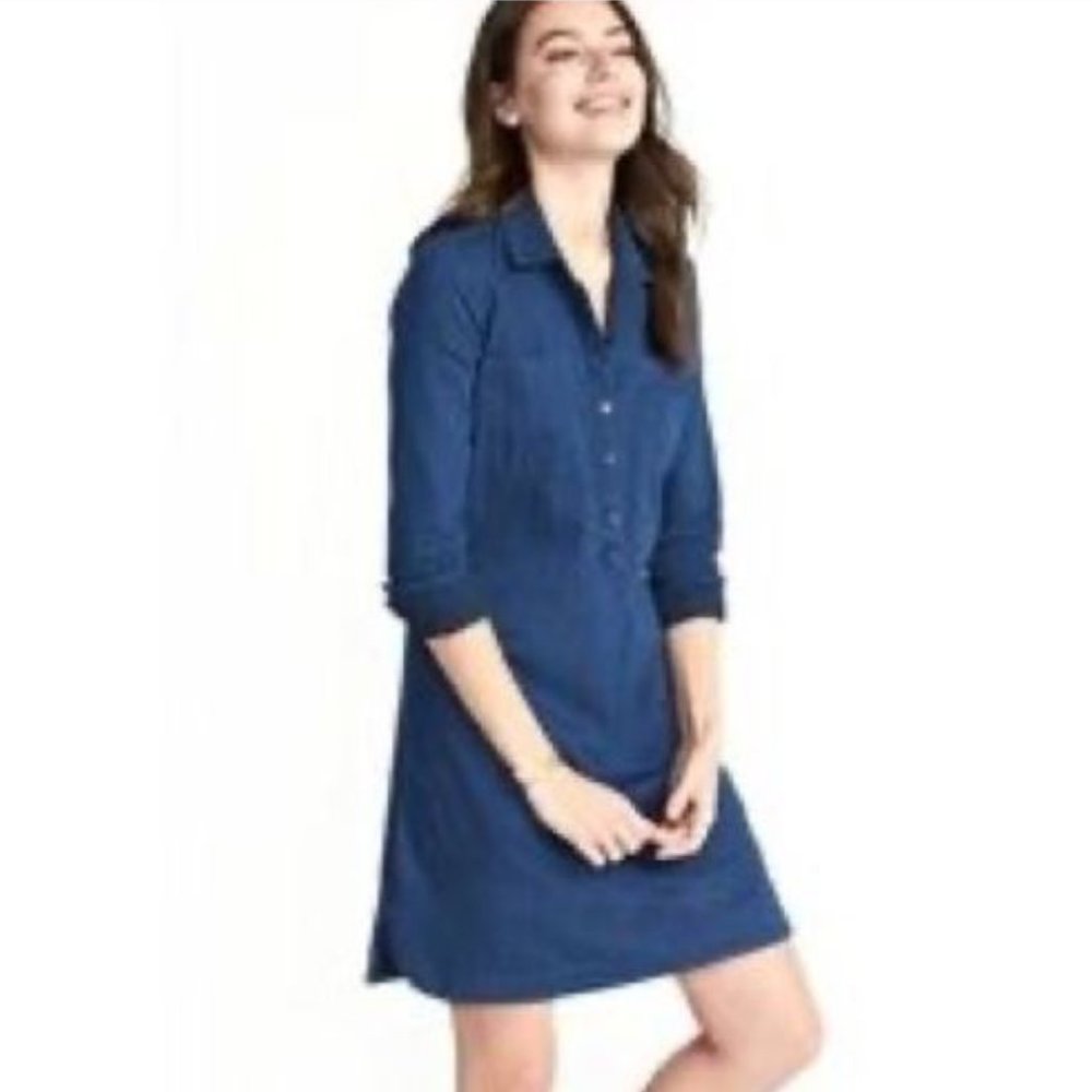 Old Navy Darkwash Denim Dress Long Sleeve (Large)